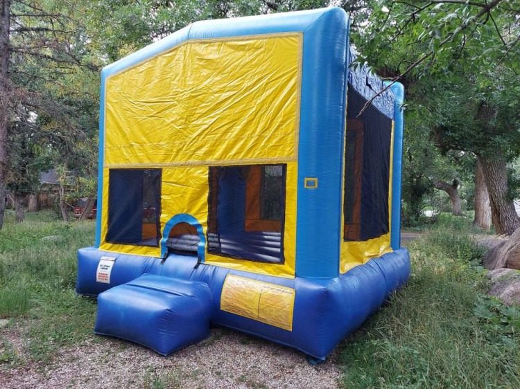 Blue and yellow bounce house