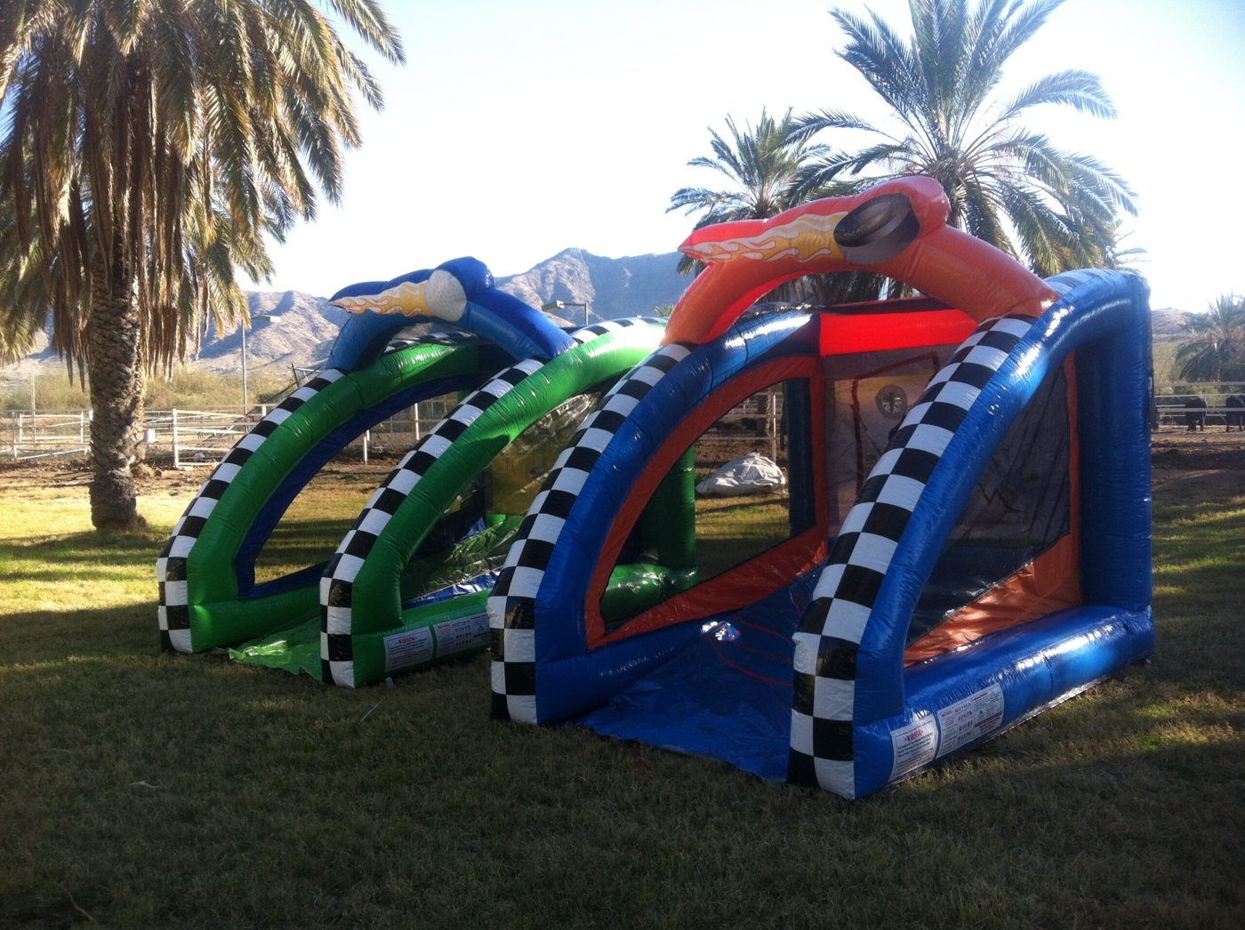 Inflatable game package set up on a lawn